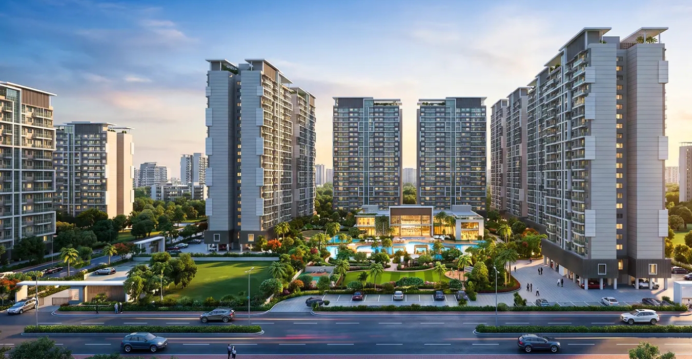 Artistic impression: street-level view of the towers at dusk